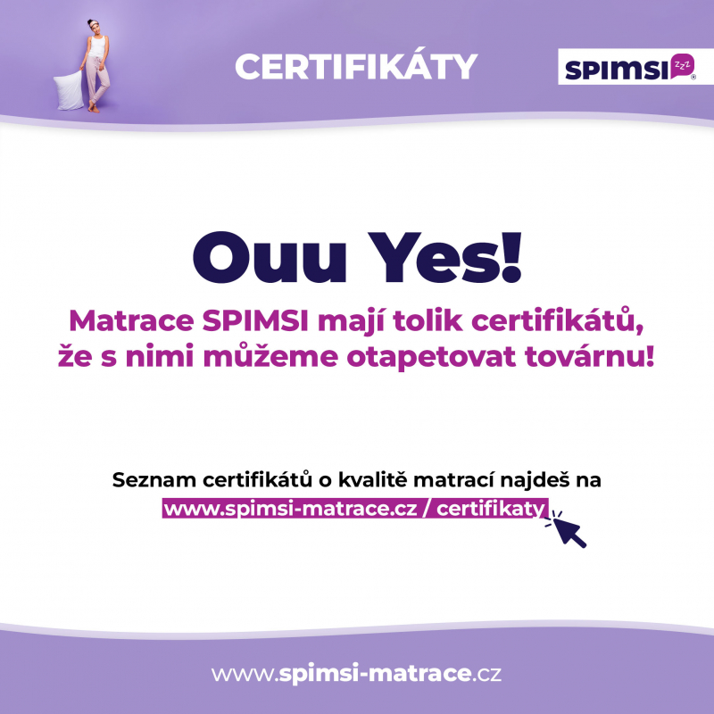 Atesty a certifikáty materiálů používaných k výrobě zdravotních matrací SPIMSI