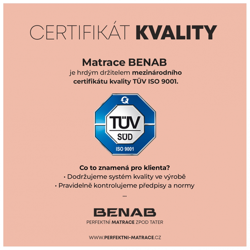 TUV certifikovaná kvalita výroby zdravotních matrací BENAB