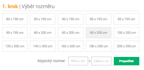 V detailu každé matrace můžete vepsat "Atypický rozmer" vaší matrace na míru